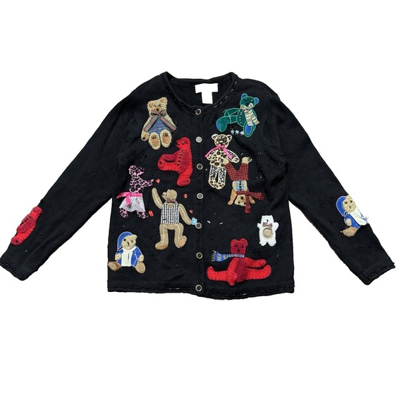 Susan Bristol Sweaters - Vintage 2000 Susan Bristol Sweater Women's L Black Remie Embroidered Cardigan